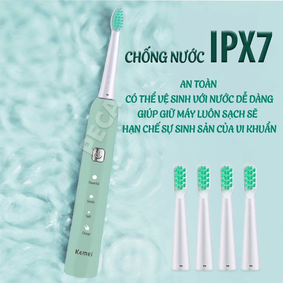 Bàn chải đánh răng điện KEMEI KM-YS713 công nghệ rung siêu âm sạch gấp 200 lần bàn chải thường Tặng kèm 5 đầu bàn chải