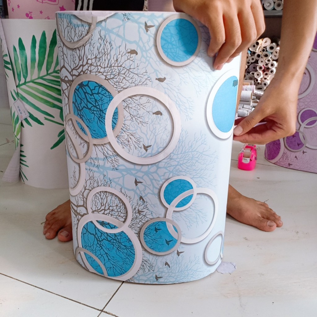 MỚI Decal giấy dán tường ô tròn 3D khổ 45cm keo sẵn bóc dán