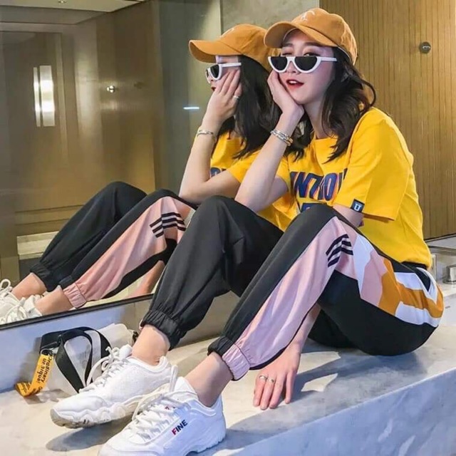 [Mã SKAMA06 giảm 8% tối đa 50K đơn 250K] Quần thể thao jogger phối màu ảnh thật clip quần ống suông bo chun - Dư Tú Lệ