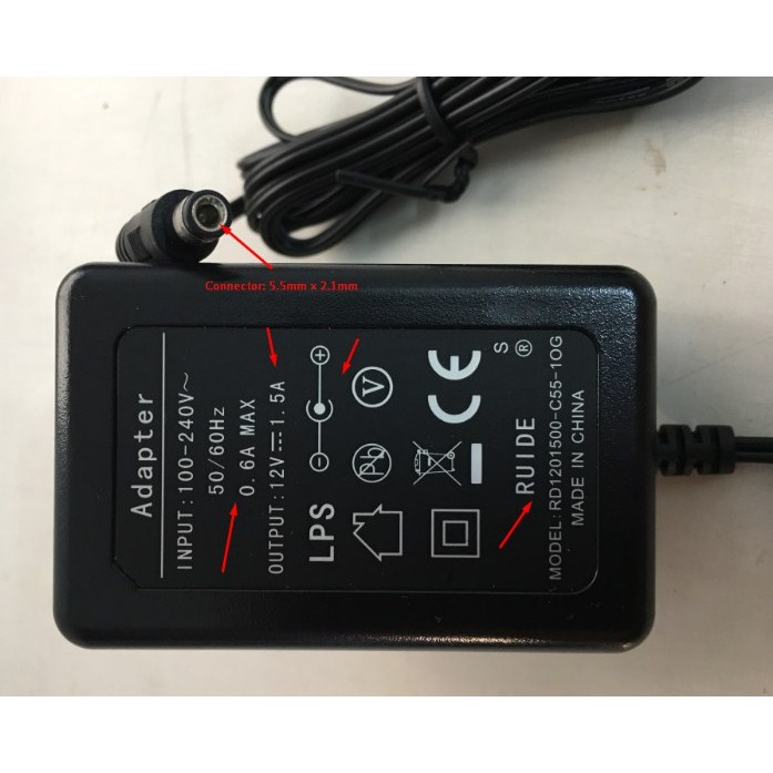 Adapter 12V 1.5A Connector 5.5mm x 2.1m