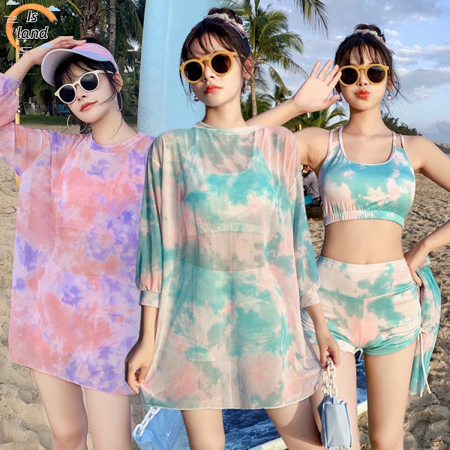 Bộ Đồ Bơi 3 Món Áo + Đầm + Áo Khoác Chống Nắng Phong Cách Thể Thao Thời Trang Quyến Rũ Cho Nữ