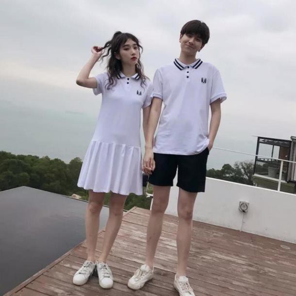 Áo đôi ❤️FREESHIP❤️ Áo váy thun cặp nam nữ có cổ đuôi cá màu trắng VSM COUPLE AVG23 (có ảnh thật)