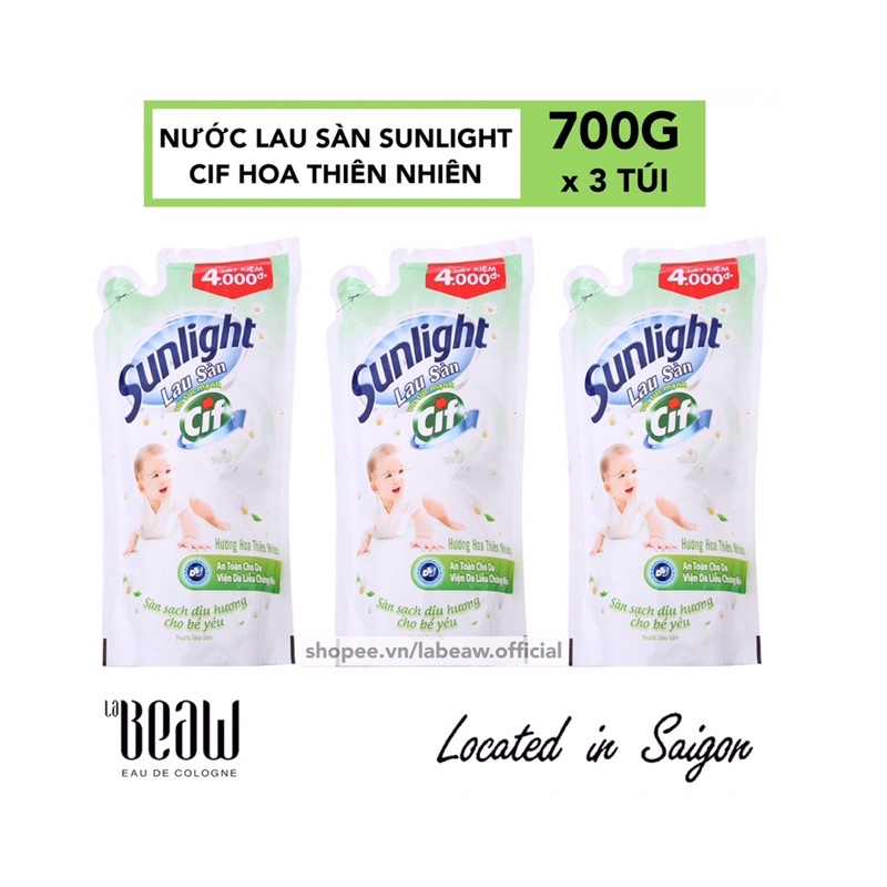 [Mã 157FMCGSALE giảm 8% đơn 500K] COMBO 3 Nước lau sàn SUNLIGHT 700G hoa thiên nhiên dịu nhẹ với da em bé