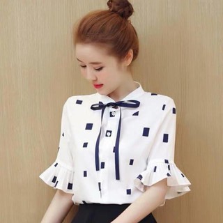 Áo sơ mi nữ cổ trụ nơ xinh xắn