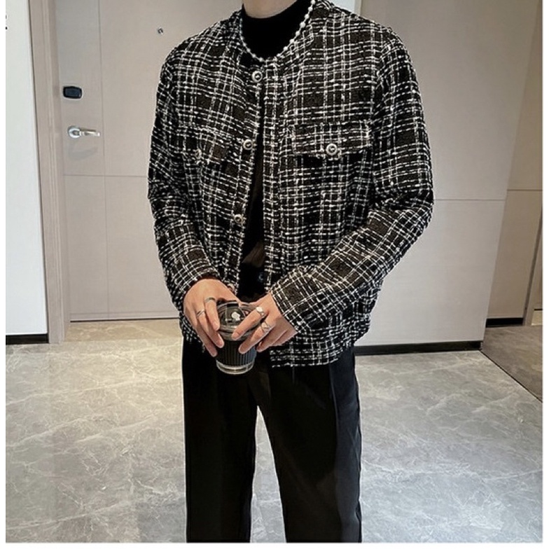 ÁO KHOÁC DẠ TWEED CỔ TRÒN CHO NAM |TAHISHOP|