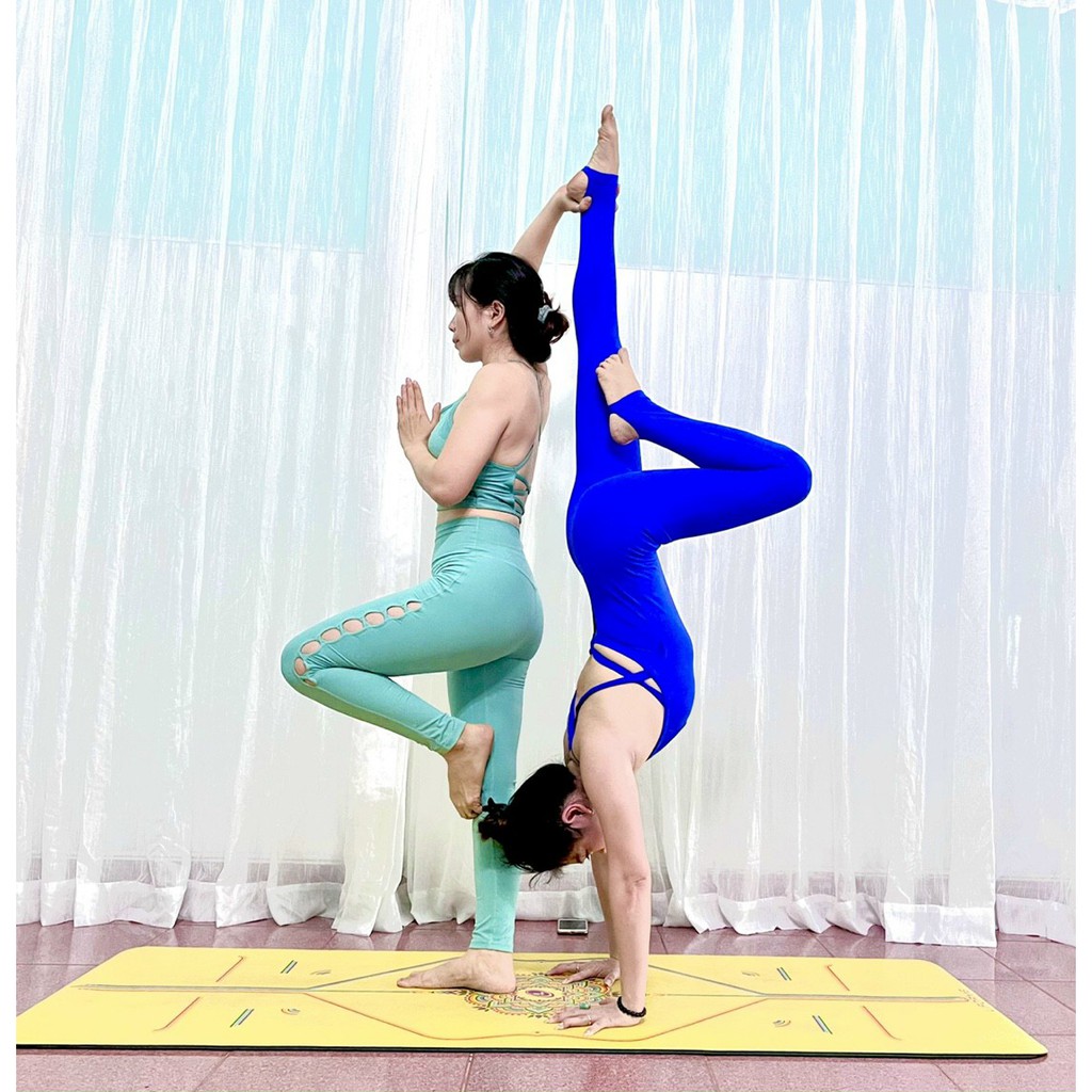 Thảm tập yoga cầu vồng màu vàng chất liệu cao su PU chống trượt thấm hút mồ hôi tặng kèm túi cao cấp và nước xịt thảm