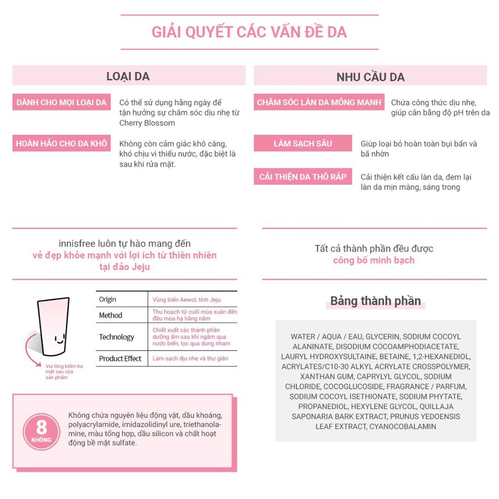 [Mã FMCGMALL -8% đơn 250K] Sữa rửa mặt dưỡng sáng hoa anh đào innisfree Jeju Cherry Blossom Jam Cleanser 150g | BigBuy360 - bigbuy360.vn