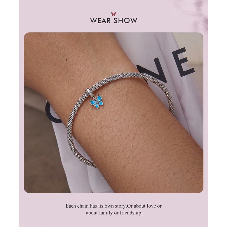 Vòng cổ BAMOER bạc 925 mặt hình bướm xanh thời trang dành cho nữ