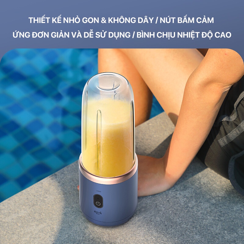 Máy Xay Sinh Tố Cầm Tay Mini, Máy Xay Hoa Quả Đa Năng Chigo Dung Tich 400ml Công Suất Cao, Sạc Pin Tích Điện Tiện Lợi