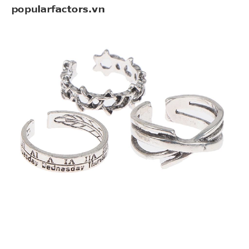Set 3 nhẫn hở điều chỉnh được họa tiết chữ số La Mã độc đáo thời trang