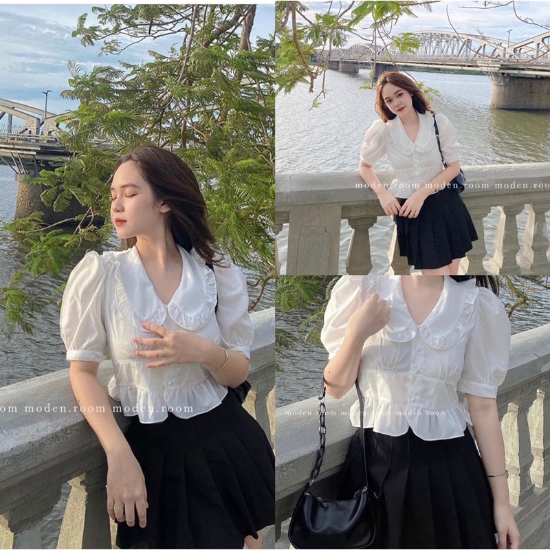 [NEW]Set áo cổ sen cúc ngọc mix chân váy xếp li 203 siêu xinh