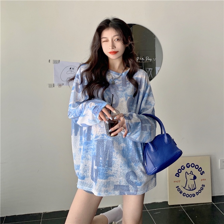 Porozi  Áo Thun Tay Dài Nhuộm Màu Kiểu Hàn Quốc Xinh Xắn Cho Nữ