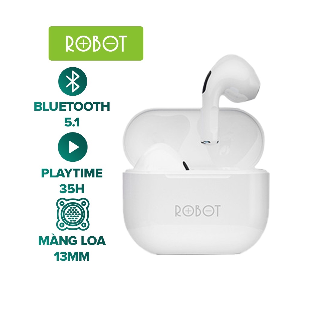 Tai Nghe Bluetooth TWS ROBOT T50 In Ear - Chống Nước IPX4, Thời Gian Sử Dụng Lên Đến 35h
