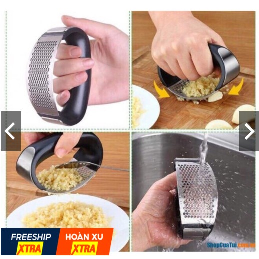 DẬP TỎI CÓ TAY CẦM CÁN ĐEN INOX ĐA NĂNG CAO CẤP