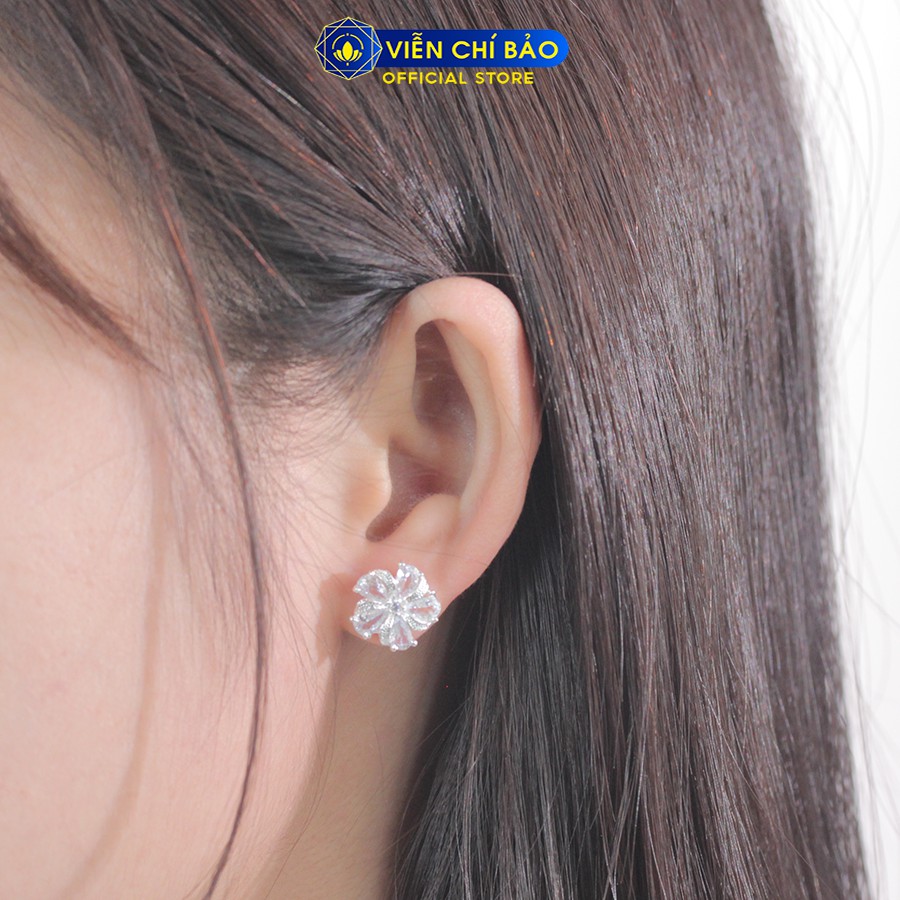 Bông tai bạc nữ Hoa Bách Nhật chất liệu bạc 925 - Viễn Chí Bảo B400478x