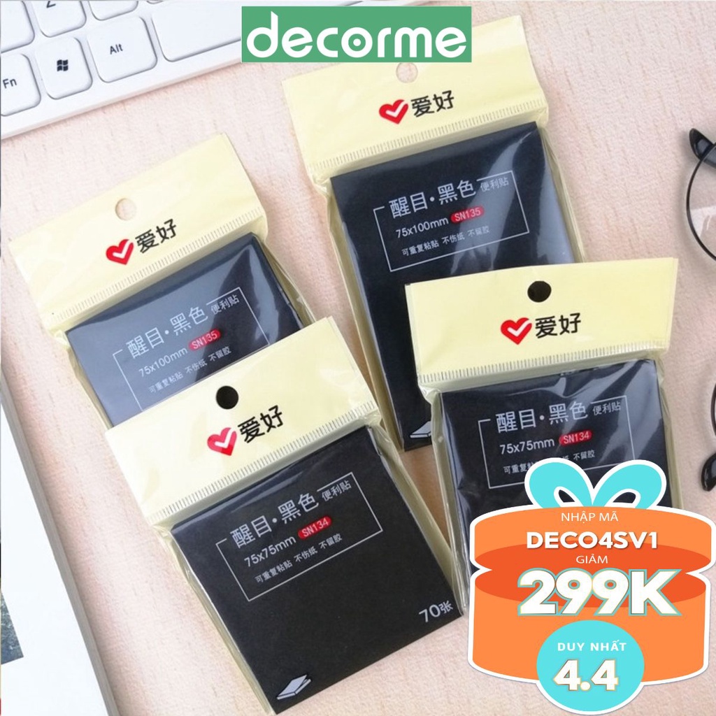 [Mã LIFE1003ALL giảm 10% đơn 50K] Giấy nhớ note ghi chú ĐEN phụ kiện văn phòng phẩm DecorMe