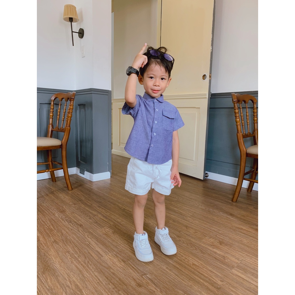 QUẦN SHORT CÓ TÚI KAKI TRẮNG TRƠN CHO BÉ TRAI