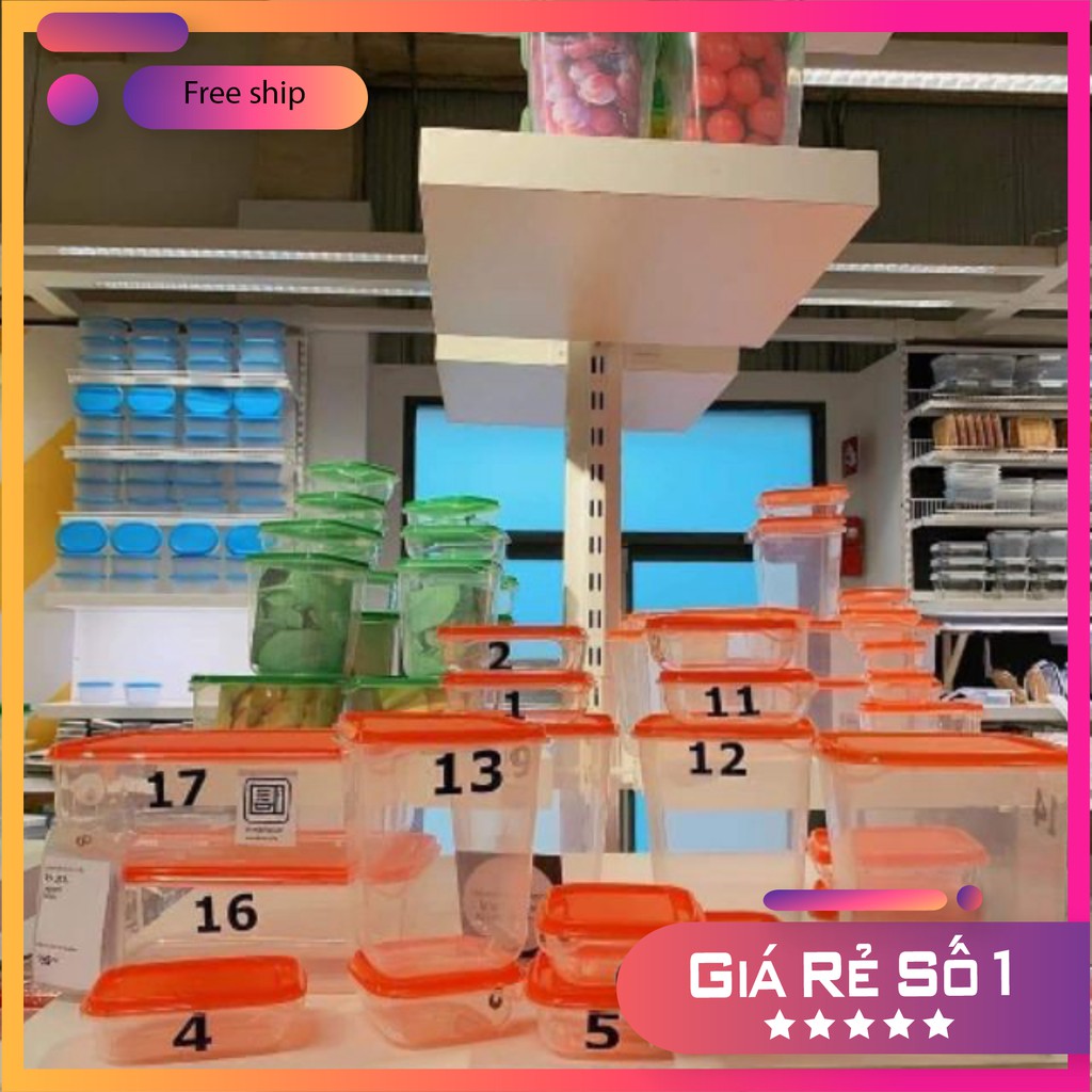 Bộ hộp 17 món IKEA - set 17 hộp nhựa cao cấp đựng thực phẩm bảo quản tủ lạnh [Giá Sỉ SLL]