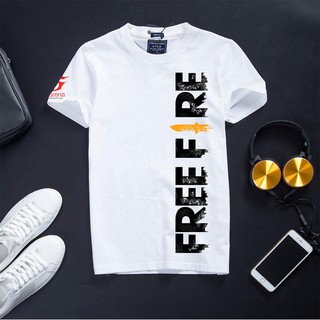 Áo Thun Free Fire Màu Trắng In Logo Dọc Cá Tính Độc Đáo