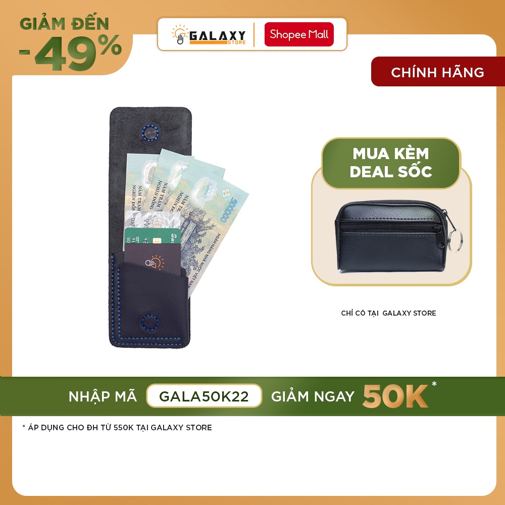 Ví Nhỏ Nam Nữ Độc Đáo Handmade Da Bò Galaxy Store GVU05 Màu Xanh Navy