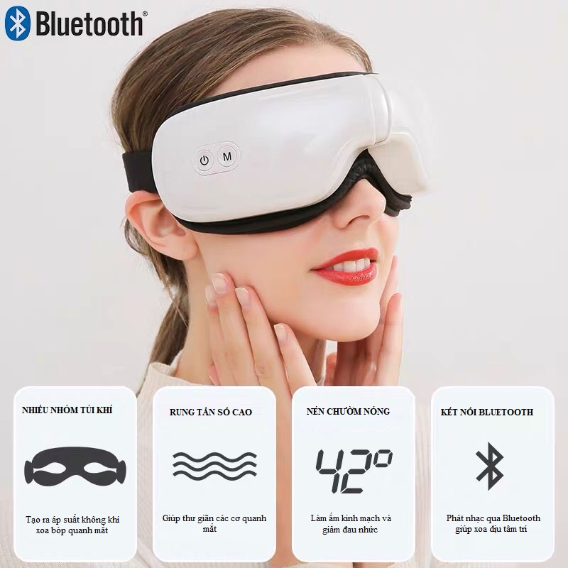 Máy massage mắt thông minh Bluetooth ED-1108, giúp thư giãn mắt, giảm căng thẳng, nhức mỏi- Rung đa tần, BH CHÍNH HÃNG!