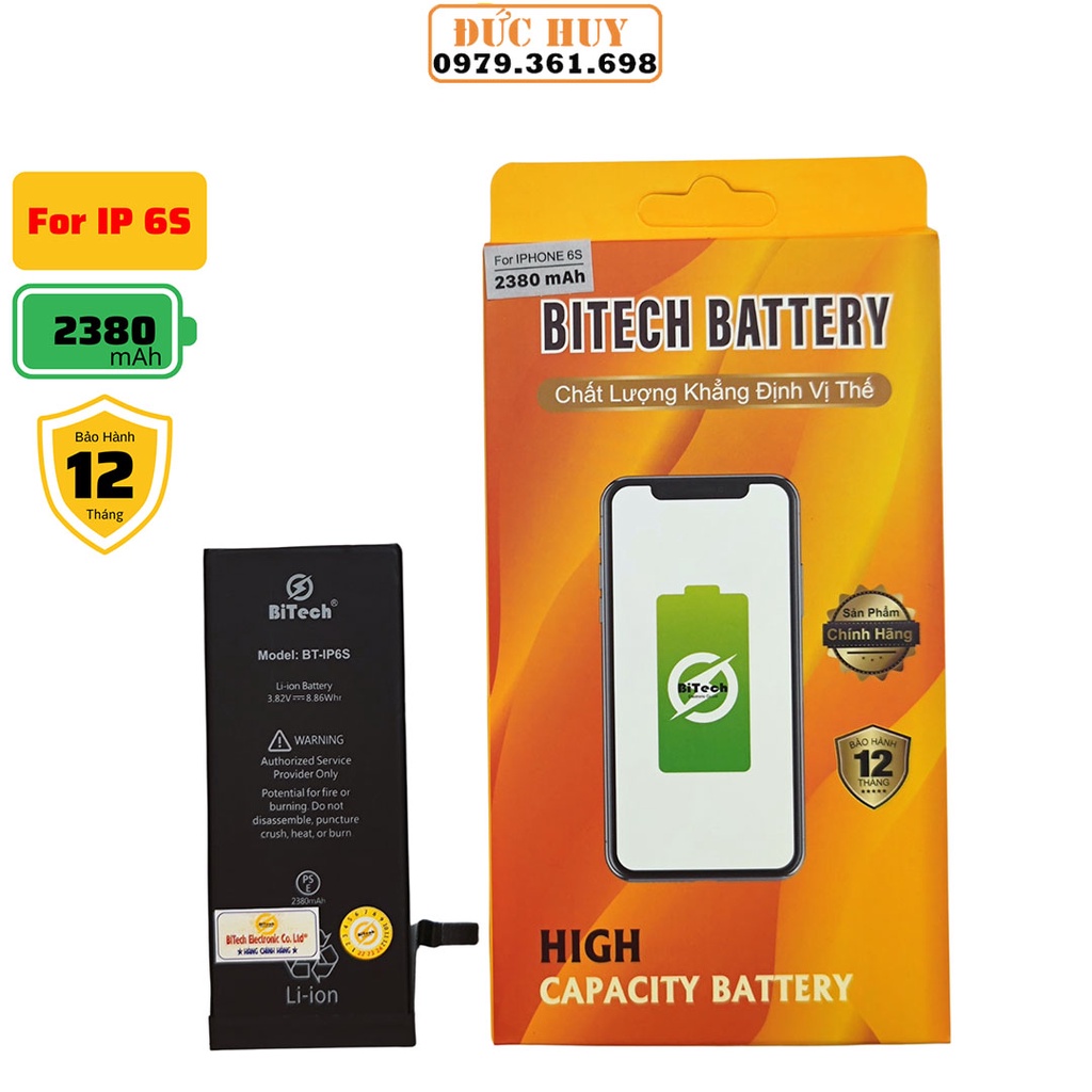 Pin IP6S Dung Lượng Cao BiTech BT-IP6S ( 2380 mAh ) - Tặng bộ vít mở + Siu dán pin