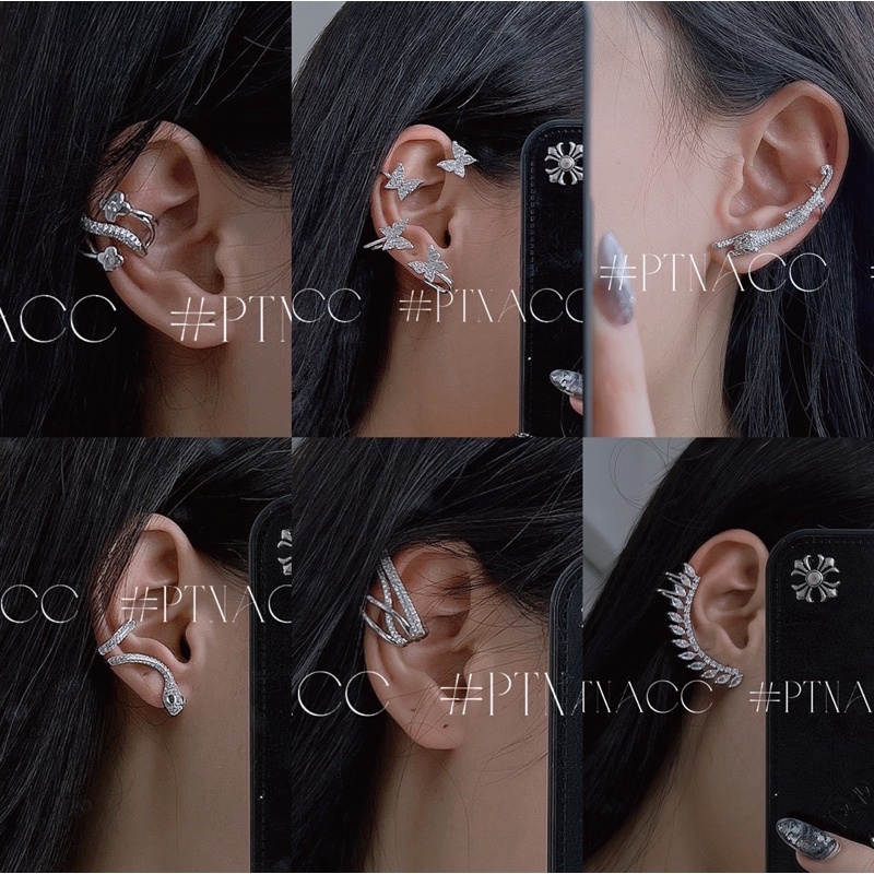 Bông tai, khuyên tai kẹp vành đính đá kiểu Trung cá tính .PTNACC.