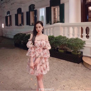 Váy hoa trễ vai tay lửng