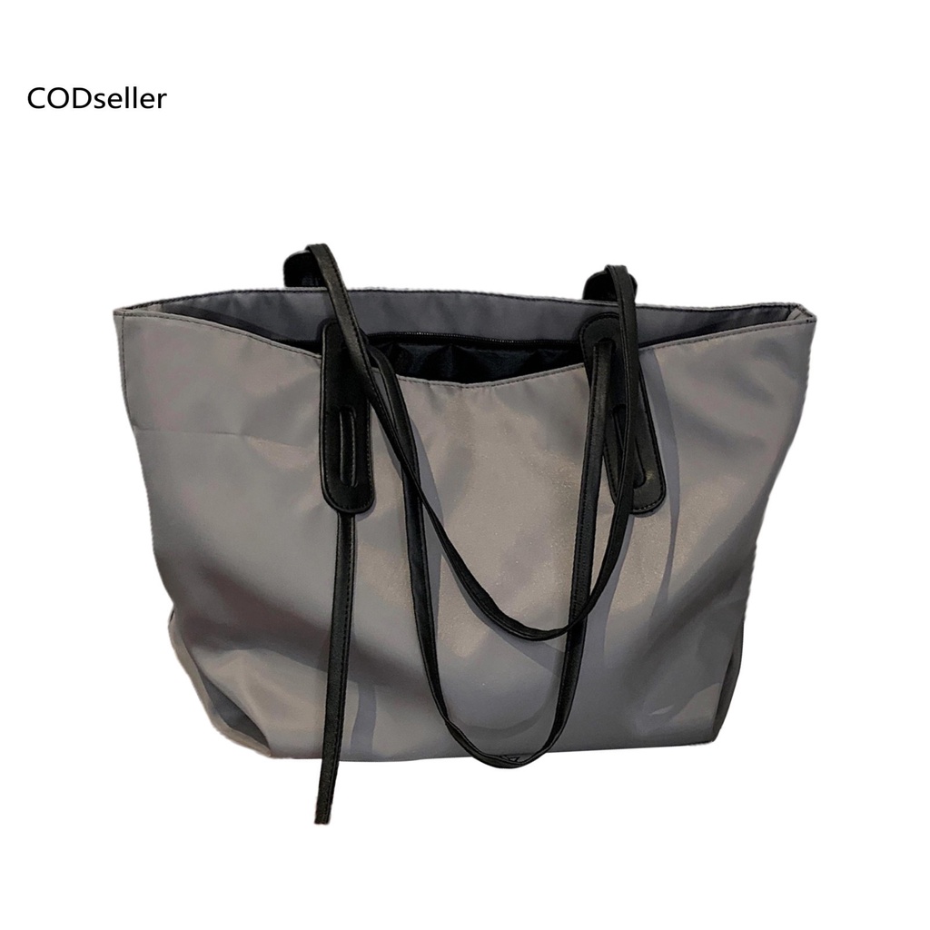 COD_ 3 Colors Women Tote Bag All-match Solid Women Shoulder Bag Comfortable Handles for Shopping