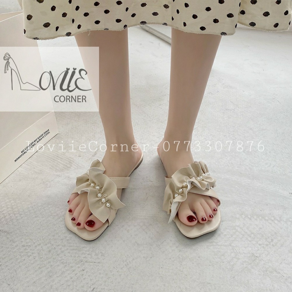 DÉP LÊ NỮ LOVIIECORNER - DÉP THỜI TRANG QUAI NHÚNG DA MỀM ĐẾ BỆT 4 MÀU NỮ TÍNH D210718