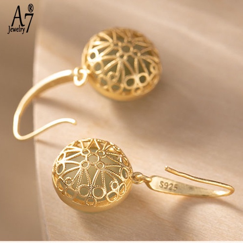 Bông Tai Mạ Bạc 925 Hình Tròn Đính Đá Ngọc Bích Màu Xám Thanh Lịch