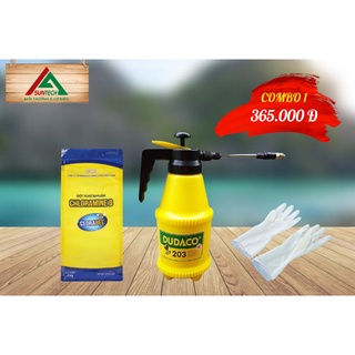 Combo khử khuẩn: bột khử khuẩn chloramine b + bình xịt phun sương