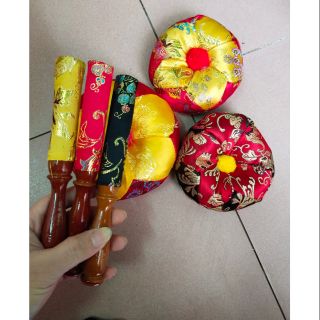 Combo đế + dùi gấm chuông, mõ cỡ 3in 3.5in 4in
