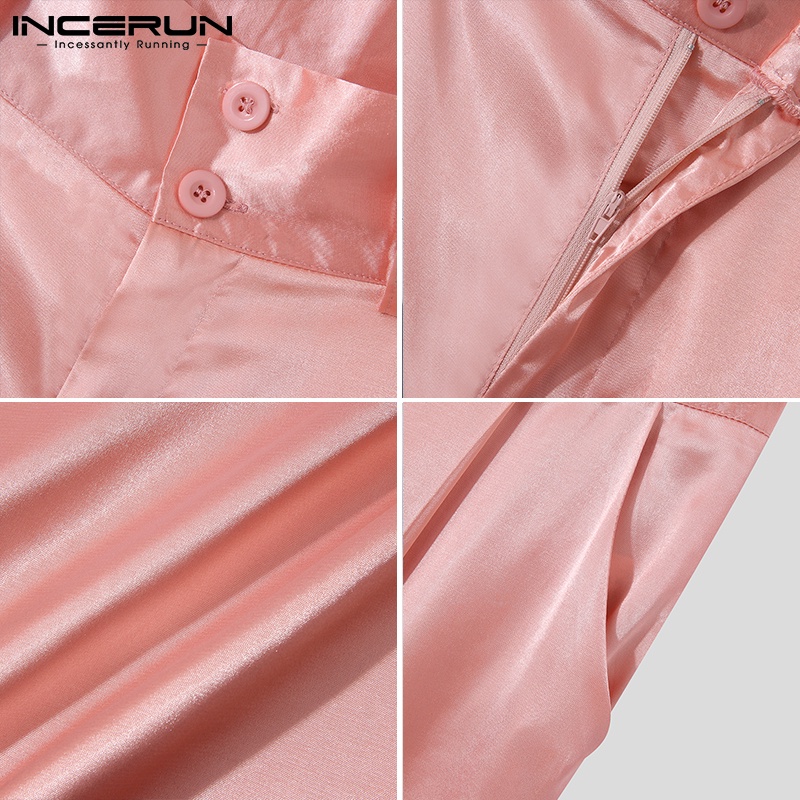 Quần dài INCERUN ống rộng lưng cao màu trơn 3 màu sắc tùy chọn thời trang dành cho nam