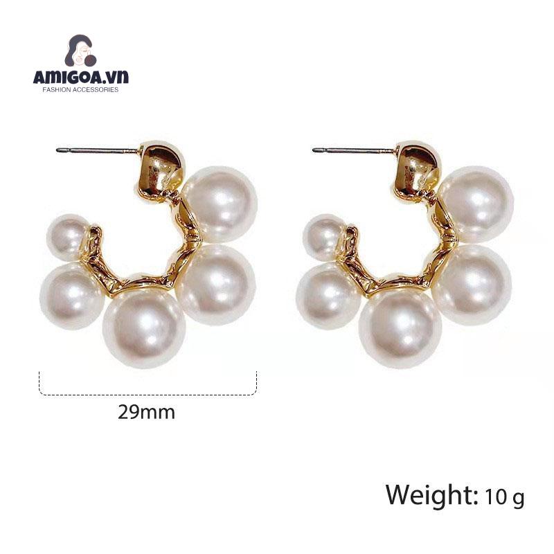 ✨✨Bông Tai Hình Chữ C Đính Ngọc Trai Phong Cách Retro