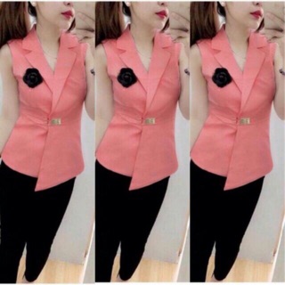 Đồ bộ cát hàn cổ vest đính hoa