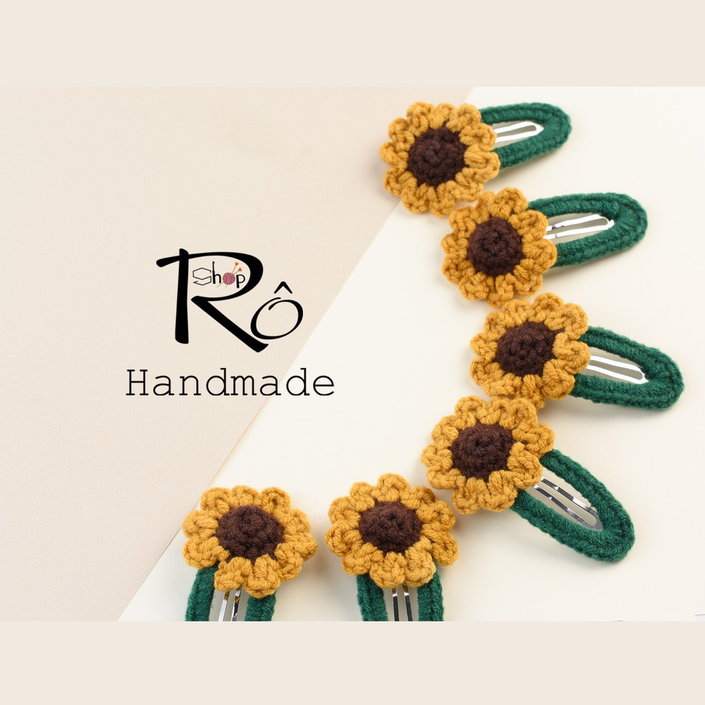 Kẹp tóc hoa hướng dương, kẹp tóc bằng len Handmade