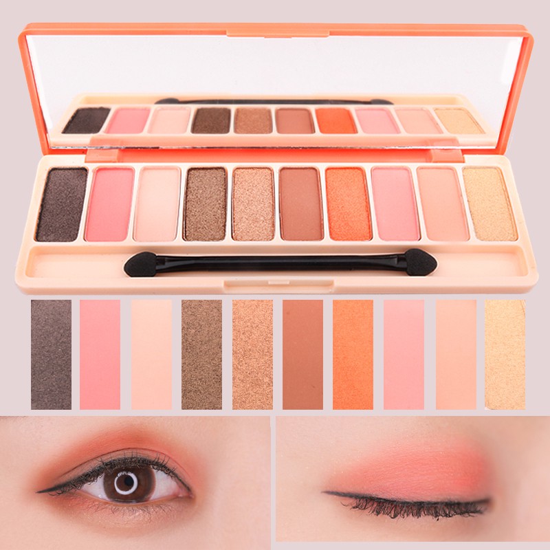 Bảng Phấn Mắt Bóng Lưu vực [Ten-color eyeshadow palette + 5 brushes] waterproof earth grapefruit mermaid peach makeup The matte pearlescent