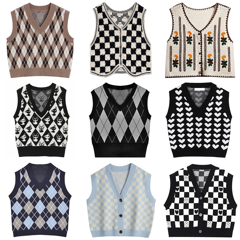 HUANG YOYO Áo Croptop Len Không Tay Cổ Chữ v Thời Trang Thu Đông Phong Cách Hàn Quốc Cho Nữ