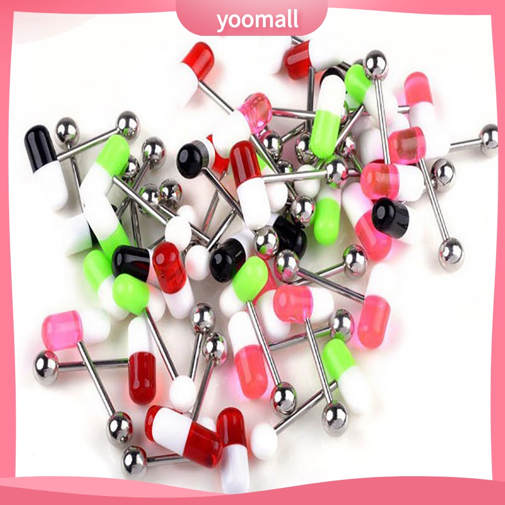 Set 10 Khuyên Xỏ Lưỡi Bằng Nhựa Acrylic Phong Cách Unisex