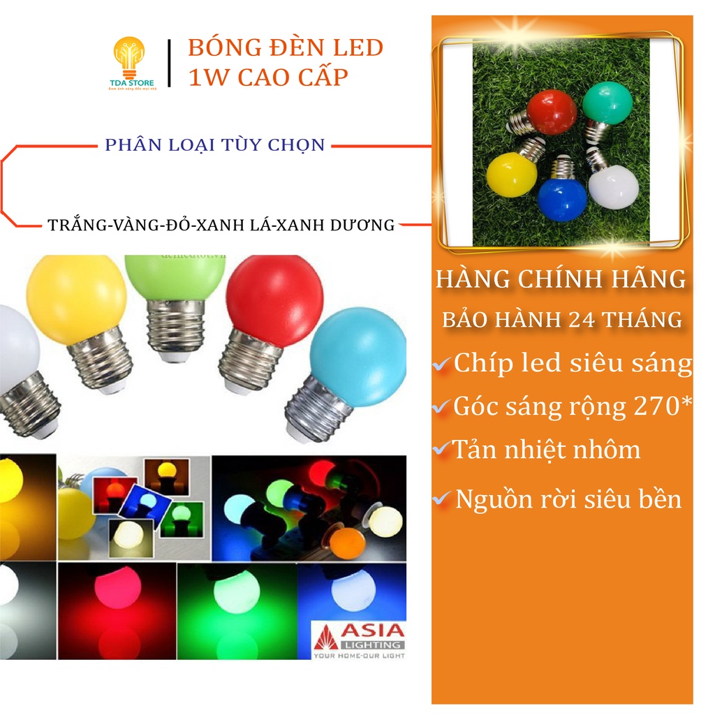 Bóng đèn led Asia Lighting đèn tròn quả chanh 1w đui e27 nhiều màu siêu sáng IP65 siêu tiết kiệm điện góc sáng rộng