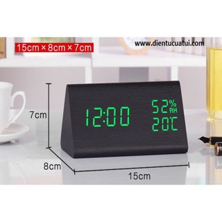 Đồng hồ gỗ led để bàn Nhiệt độ Độ ẩm hình tam giác