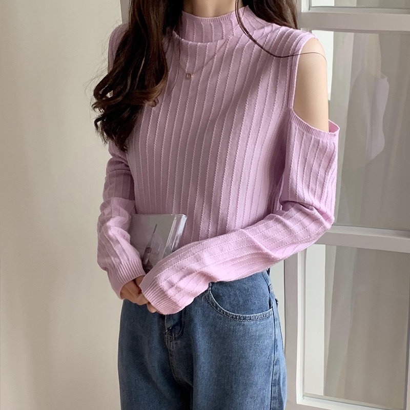 Áo len tay dài trễ vai phong cách Hàn Quốc mới cho nữ