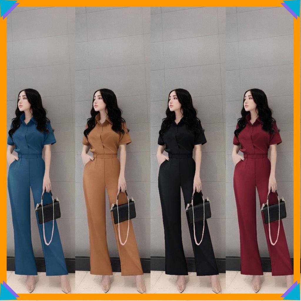 Set Đồ Bộ 🎁FREESHIP🎁 Set nguyên bộ áo sơ mi quần dài ống suông dây kéo lưng xinh xắn Mã số: TJ1123