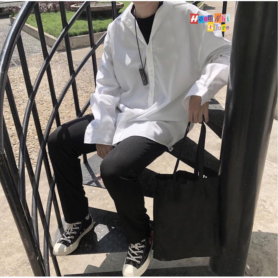 Sơ Mi Tay Dài Trơn Màu Trắng Dáng Rộng Nam Nữ Ulzzang Unisex - MM