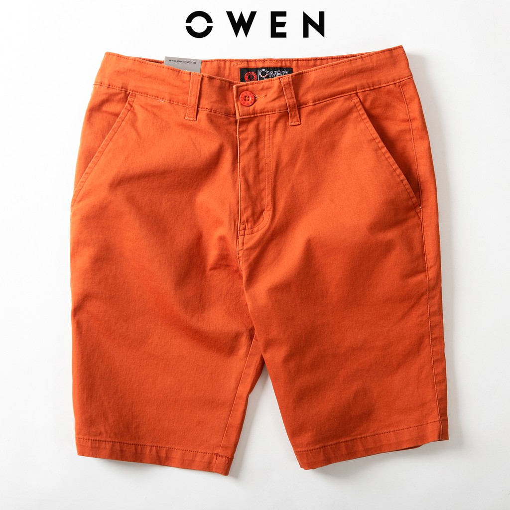Quần short nam kaki Owen màu cam, chất liệu vải cotton cao cấp, co giãn, trẻ trung, dáng slimfit năng động