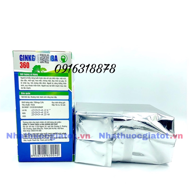 [100 viên] Ginkgo Biloba 360 giúp hoạt huyết dưỡng não, tăng lưu thông máu hiệu quả