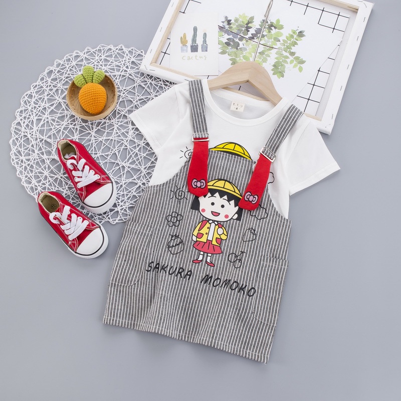 Set Đồ 2 Món Gồm Áo Thun Tay Ngắn + Quần Yếm Thời Trang Hàn Quốc Cho Bé Trai Và Bé Gái