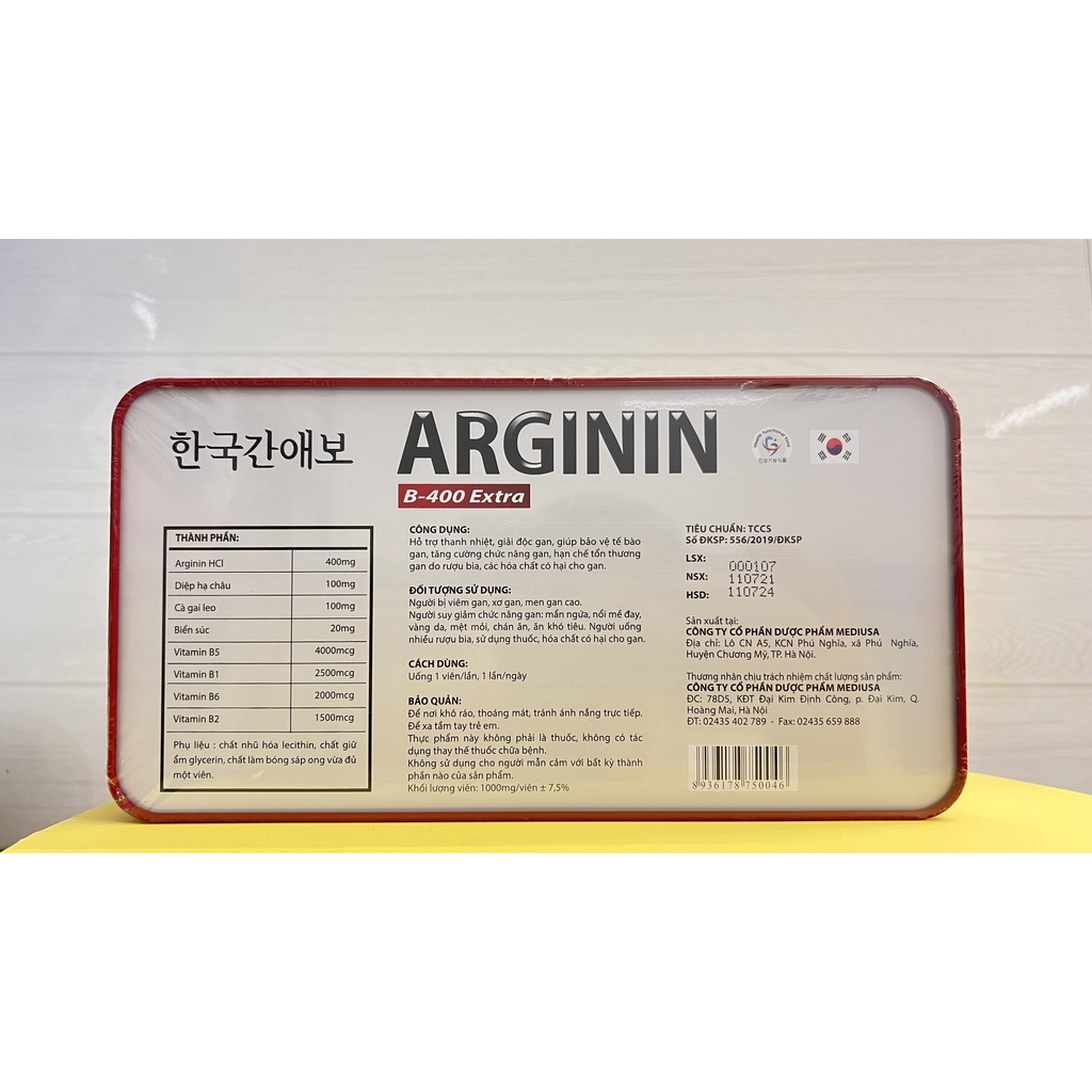 Bổ gan Arginin B - 400 Extra Hỗ trợ bảo vệ gan,hạ men gan,phục hồi chức năng gan. Hộp 60 viên