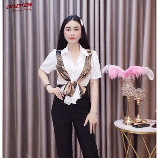 Aó Sơ Mi Họa Tiết Cột Nơ Sang Trọng Thiết Kế CRAZYTEEN (AC0204)